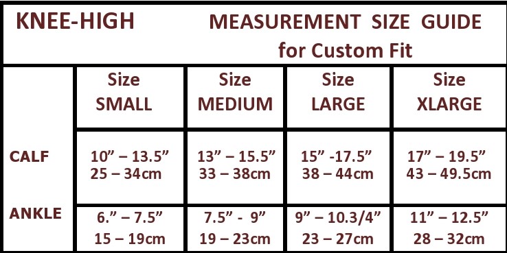 knee high size chart 